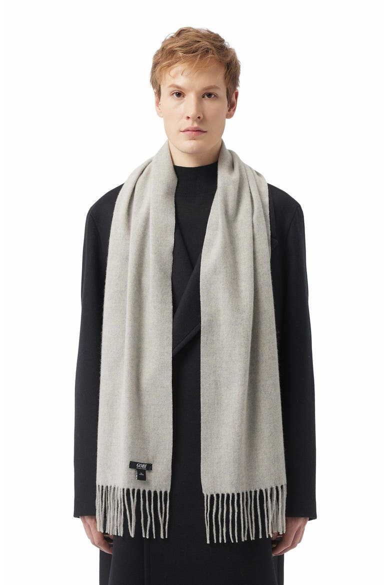 Cashmere Fringed Scarf, Alternate, color, dawn blue