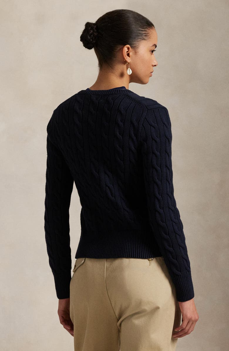 Polo Ralph Lauren Cable Knit Cotton Cardigan, Alternate, color, Hunter Navy