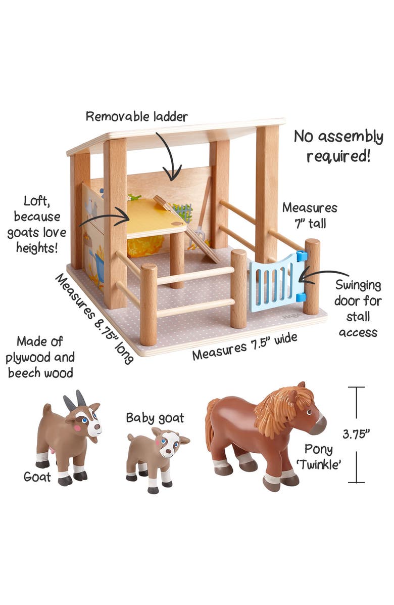 HABA Little Friends Petting Zoo - Wooden Stable with 3 Exclusive Farm Animal Figures, Alternate, color, 