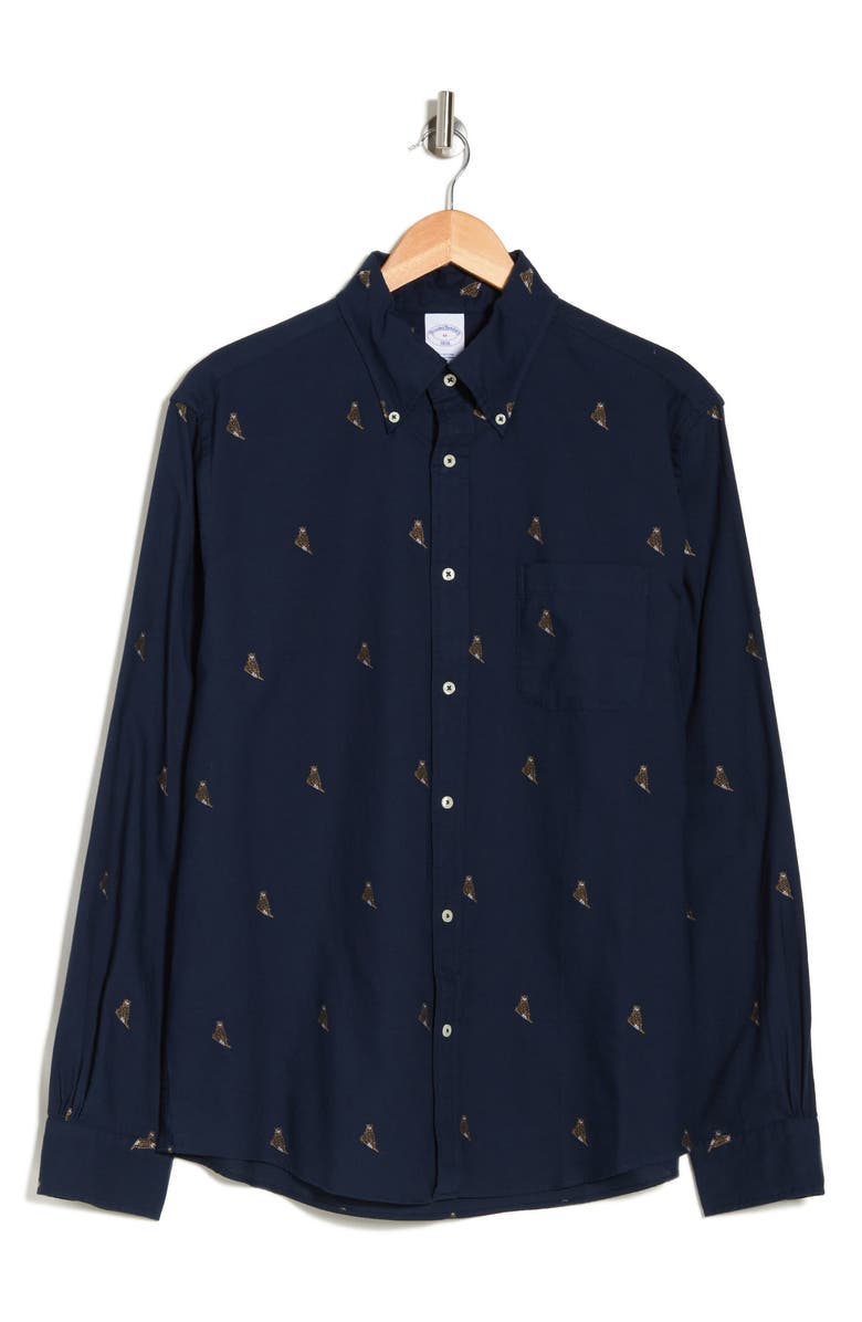 Brooks Brothers Owl Cotton Button-Down Shirt, Alternate, color, 
