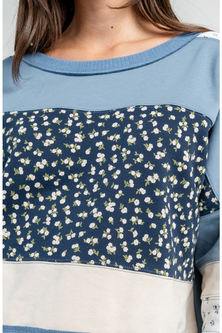Contrast Mix French Terry Sweatshirt, Alternate, color, BLUE MULTI