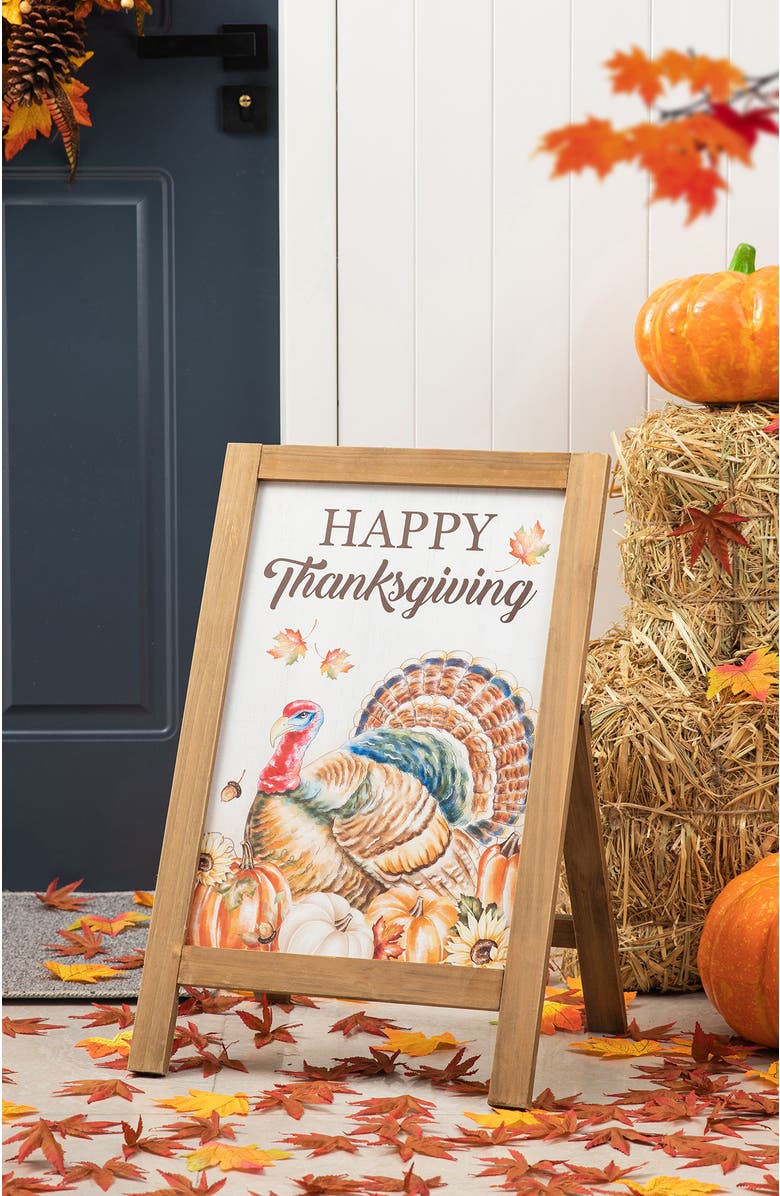 Glitzhome Thanksgiving Wooden Turkey Easel Porch Sign, Alternate, color, Orange