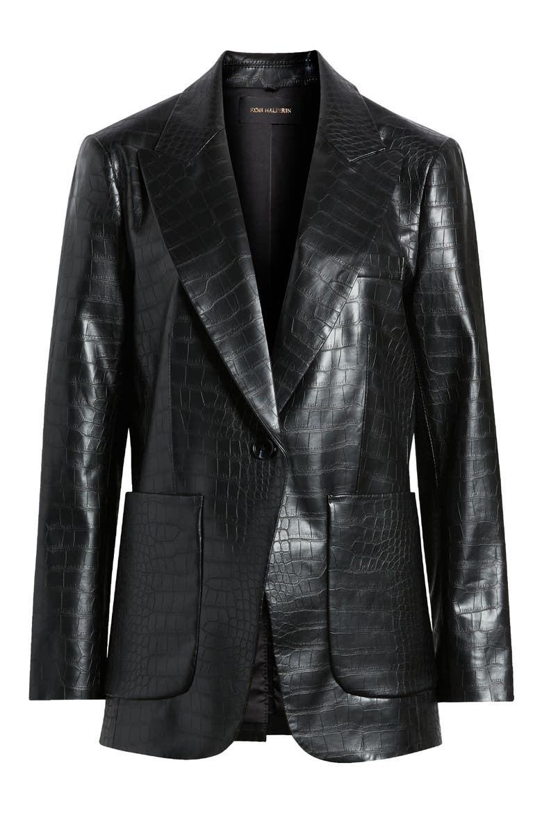 Embossed Faux Leather Blazer, Alternate, color, BLACK