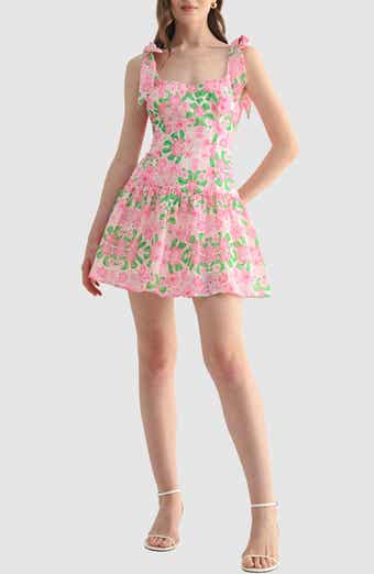 All in Favor Floral Eyelet Detail Minidress
