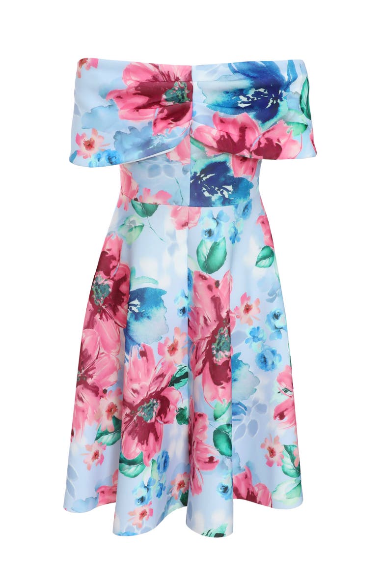 QUIZ Plus Size Scuba Knit Floral Bardot Skater Midi Dress, Alternate, color, 