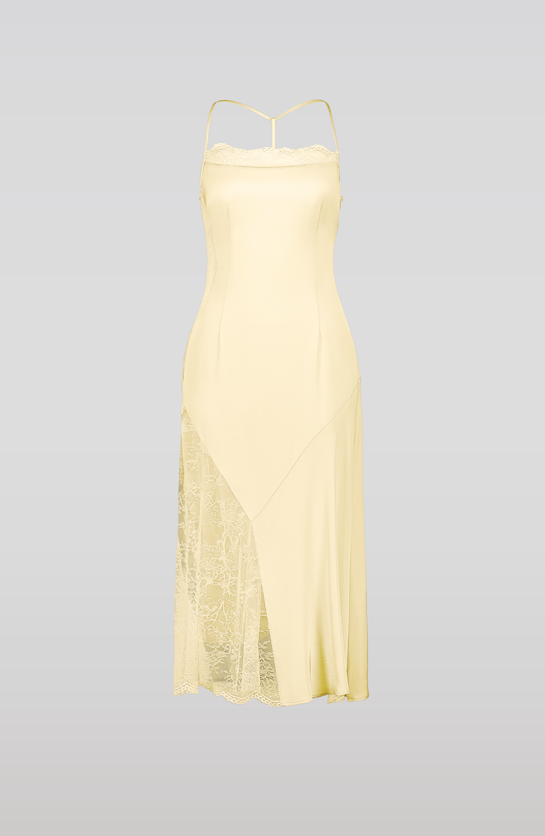 SAEMDI Lace Trim Midi Dress, Main, color, Pastel Yellow