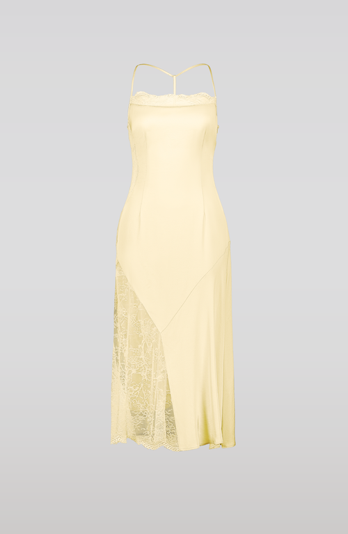 Saemdi Lace Trim Midi Dress In Yellow