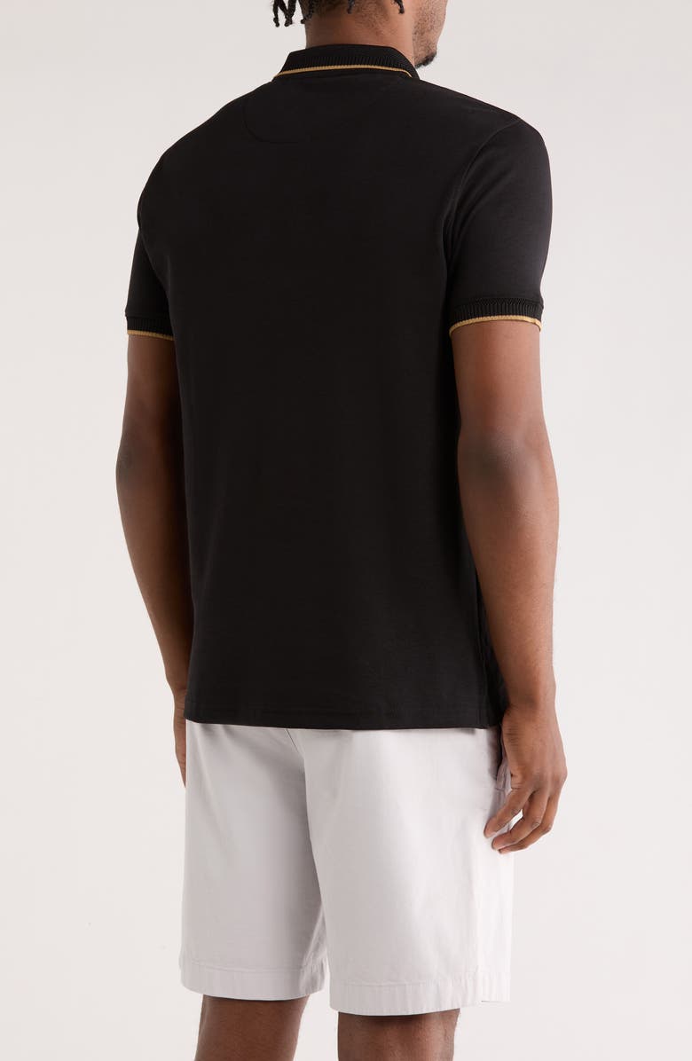 DENIM AND FLOWER Short Sleeve Cotton Blend Polo, Alternate, color, Black