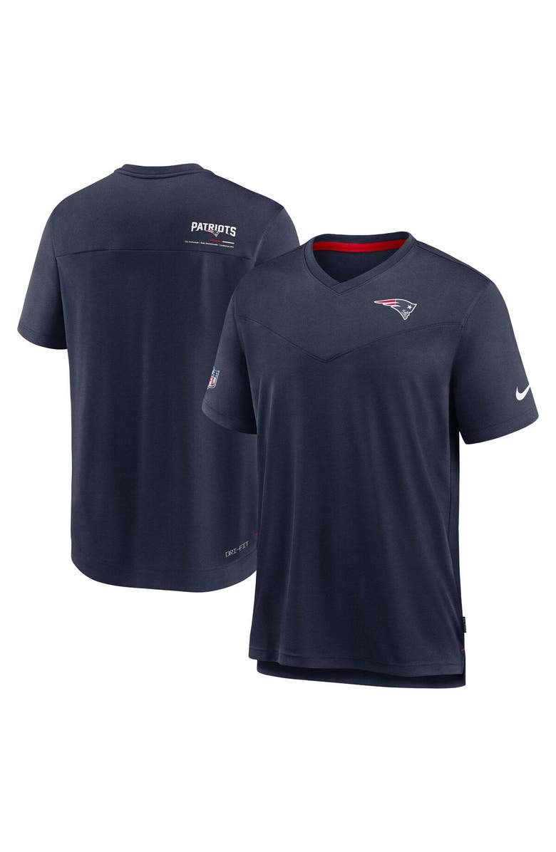 Nike Men's Nike Navy New England Patriots Sideline Coach Chevron Lock Up Logo V-Neck Performance T-Shirt, Alternate, color, 