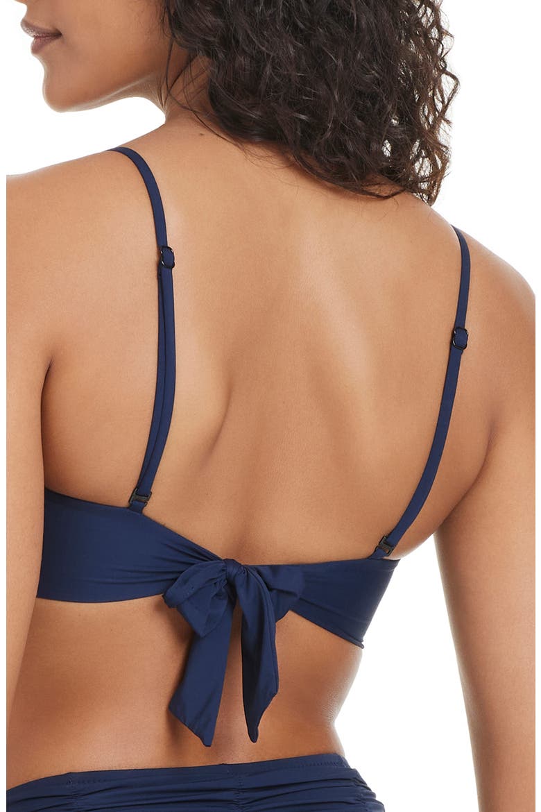 Shirred Bandeau Bikini Top, Alternate, color, NAVY MOOD