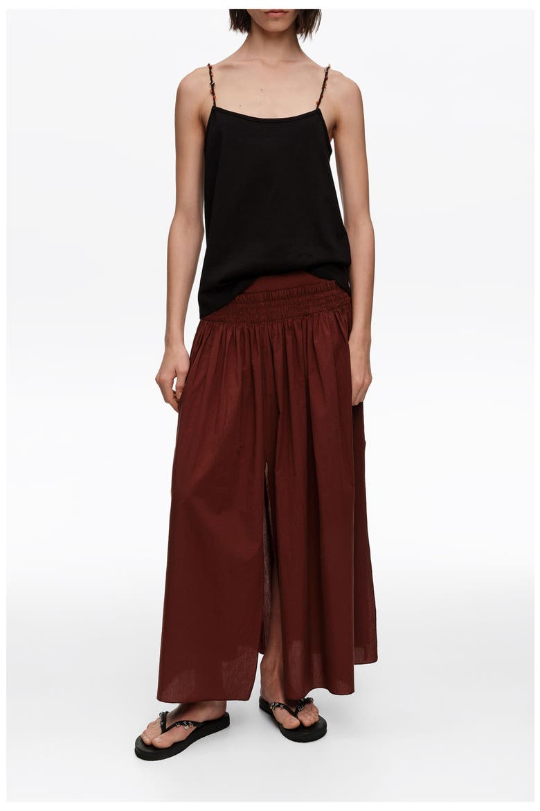 Flared Cotton Midi Skirt, Main, color, BROWN