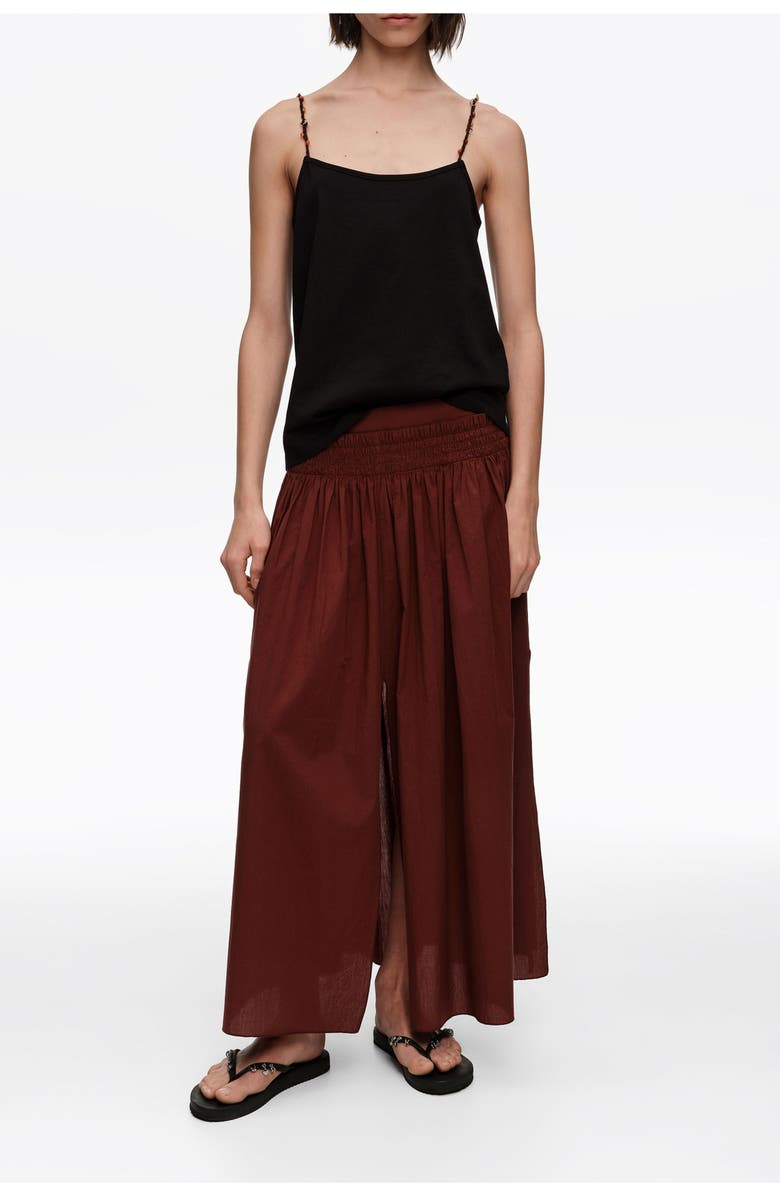 Bimba y Lola Flared Cotton Midi Skirt, Main, color, Brown