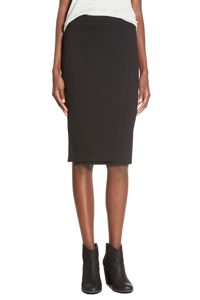 Rib Knit Pencil Skirt, Main, color, BLACK