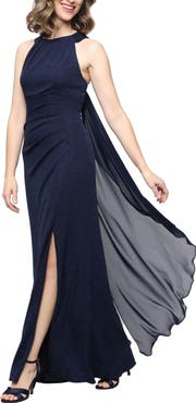 Alex Evenings Metallic Knit Halter Gown