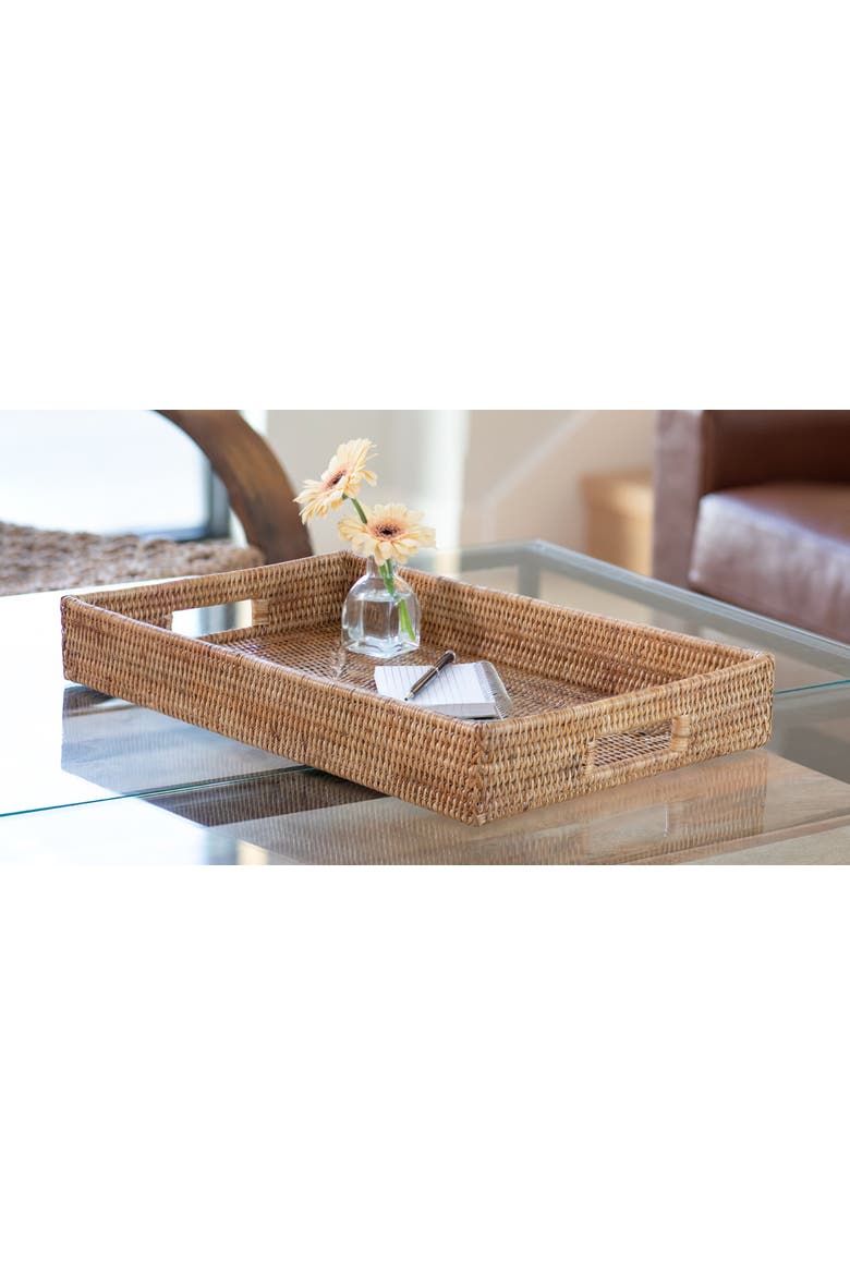 Artifacts Rattan Rectangular Tray With Cutout Handles, Alternate, color, Honey Brown