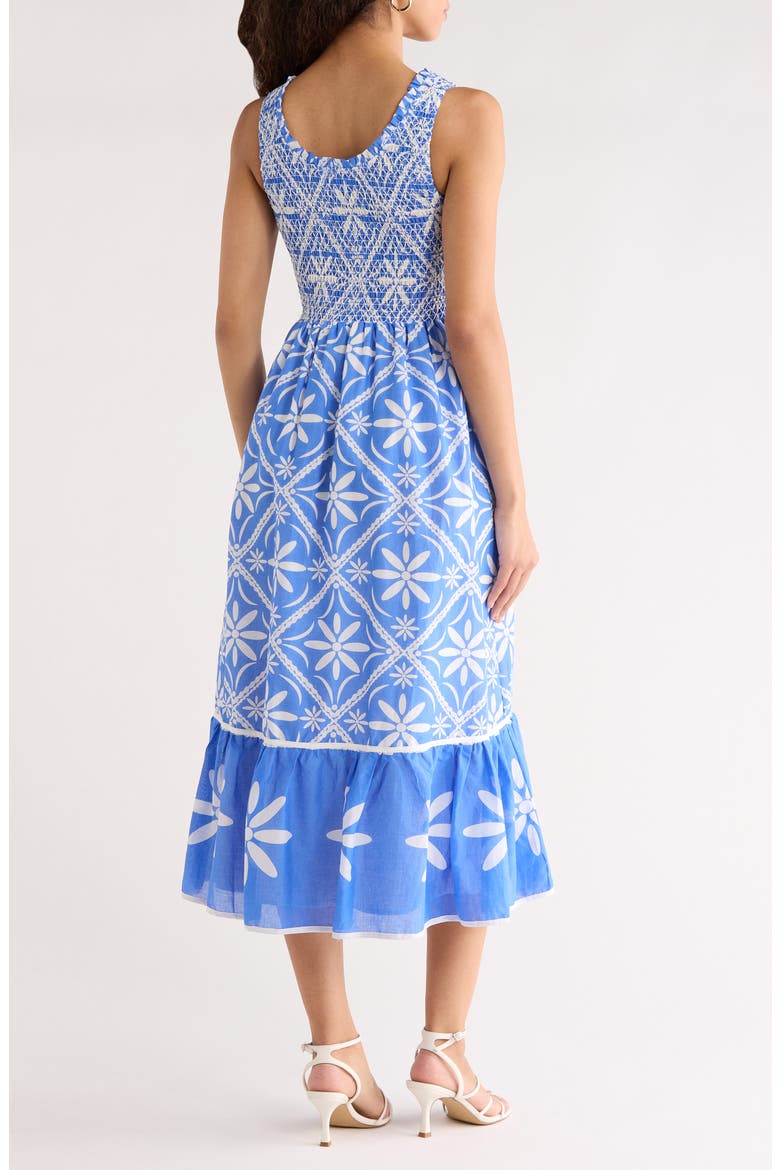 Alexie Floral Jersey Smocked Midi Sundress, Alternate, color, BLUE-WHITE-MULTI