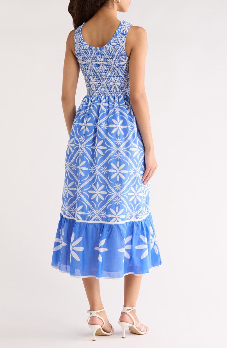 SUGARLIPS Alexie Floral Jersey Smocked Midi Sundress, Alternate, color, Blue-White-Multi
