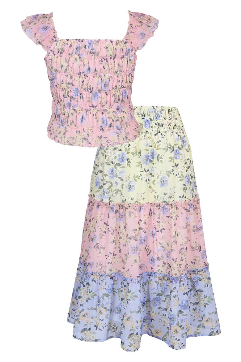 Kids' Ruffle Floral Top & Skirt Set, Alternate, color, MULTI PINK