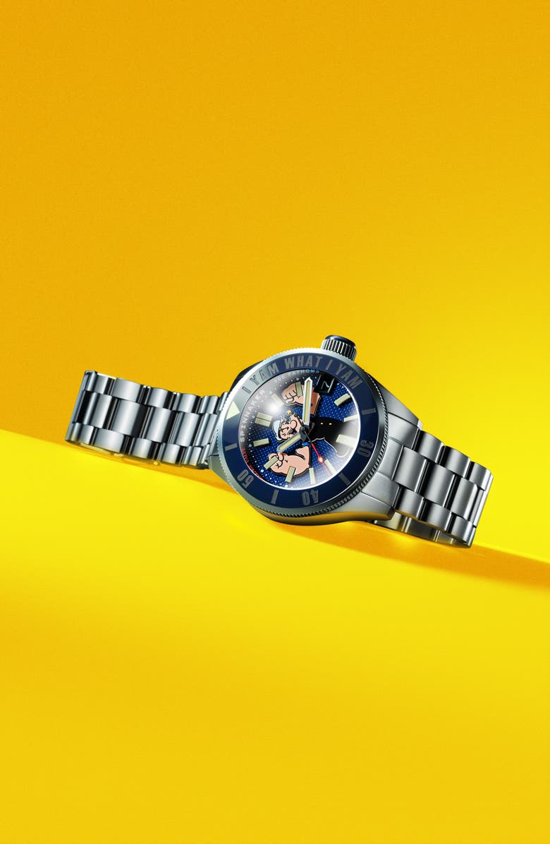 SPINNAKER x Popeye Forearm Fury Piccard Automatic Bracelet Watch, 45mm, Alternate, color, Blue
