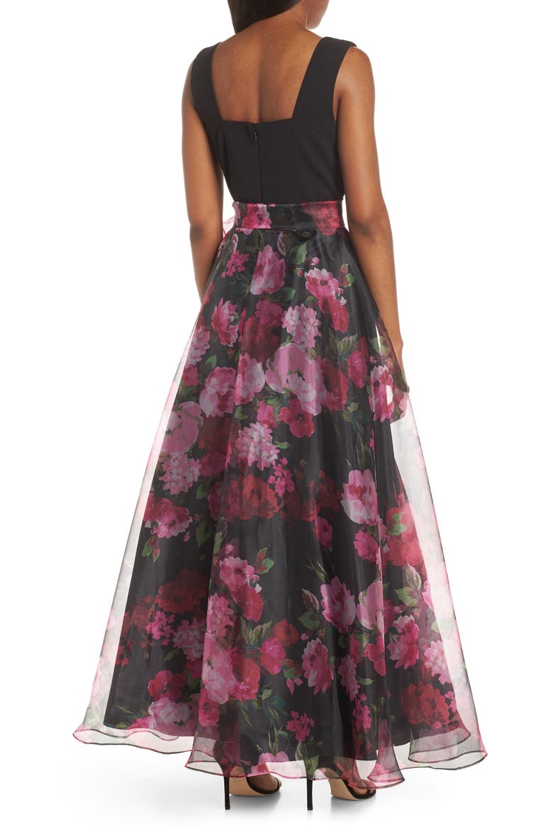 Floral Organza Gown, Alternate, color, BLACK MULTI