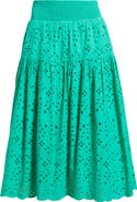 Caslon® Smocked Waist Eyelet Midi Skirt