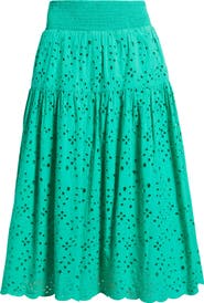Caslon® Smocked Waist Eyelet Midi Skirt