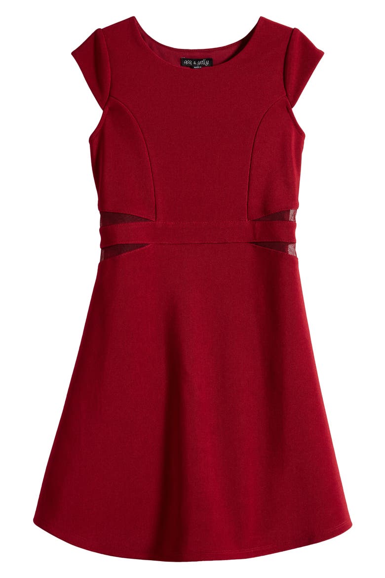 Kids' Mesh Insert Skater Dress, Main, color, RED