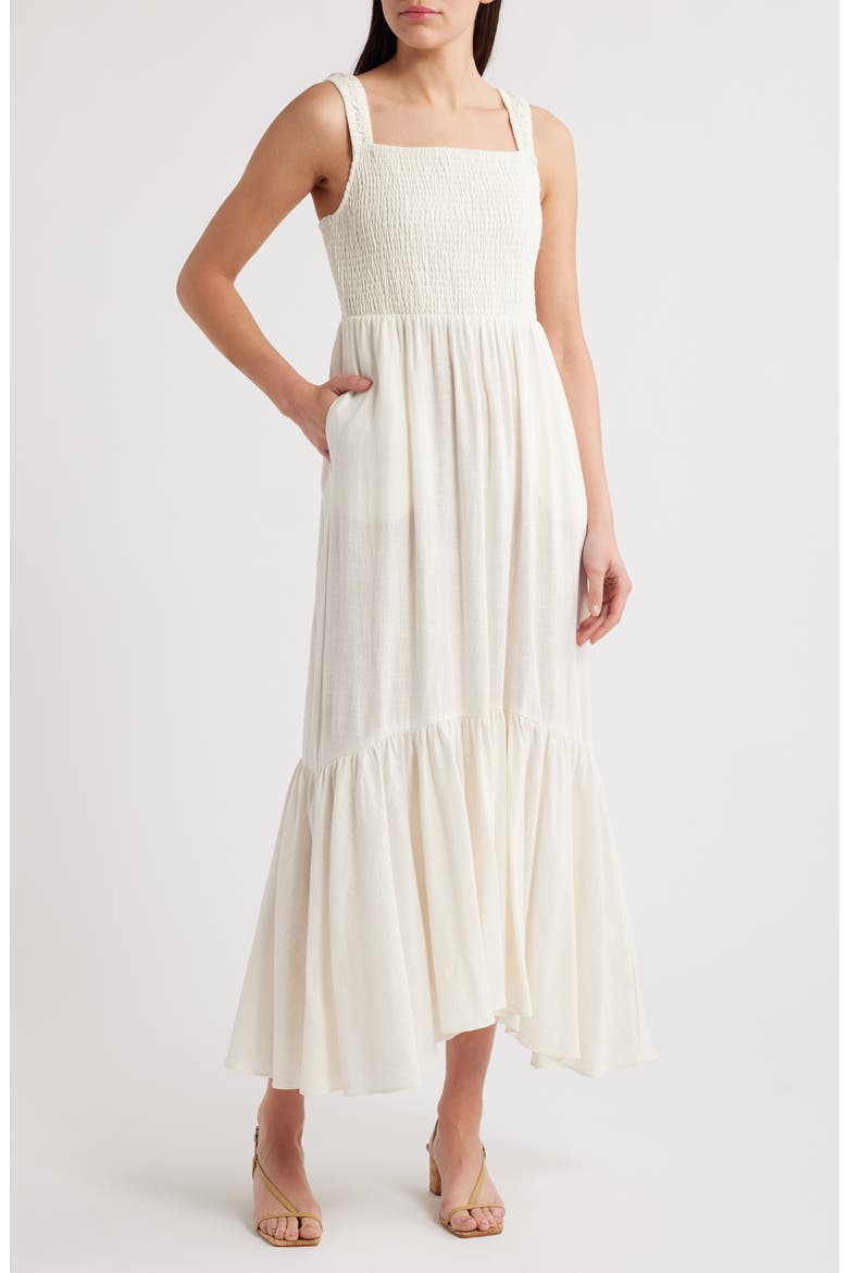 Smocked Tiered Maxi Dress, Main, color, IVORY CLOUD