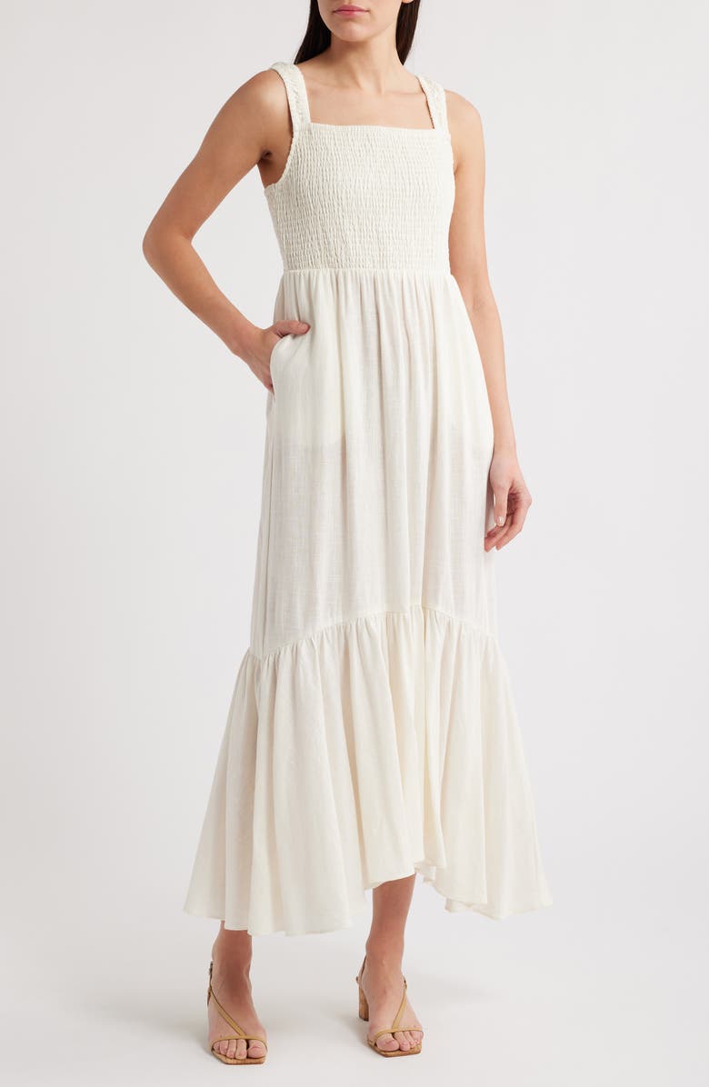 Chelsea28 Smocked Tiered Maxi Dress, Main, color, Ivory Cloud