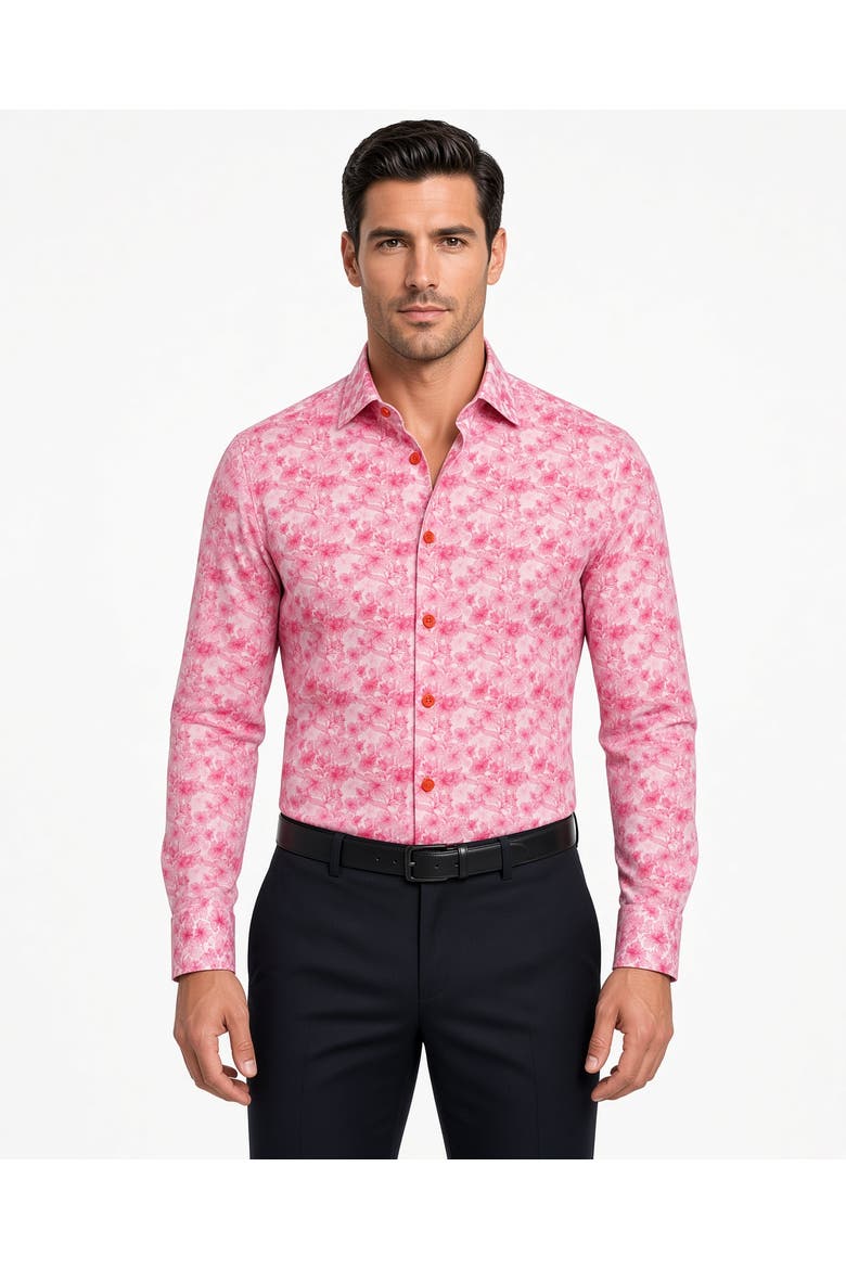 Riga Print Button-Up Long Sleeve Shirt, Alternate, color, Pink