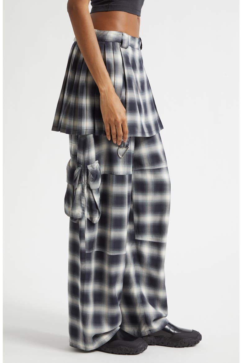 Lawn Plaid Skirt Overlay Cargo Pants, Alternate, color, FOG PLAID