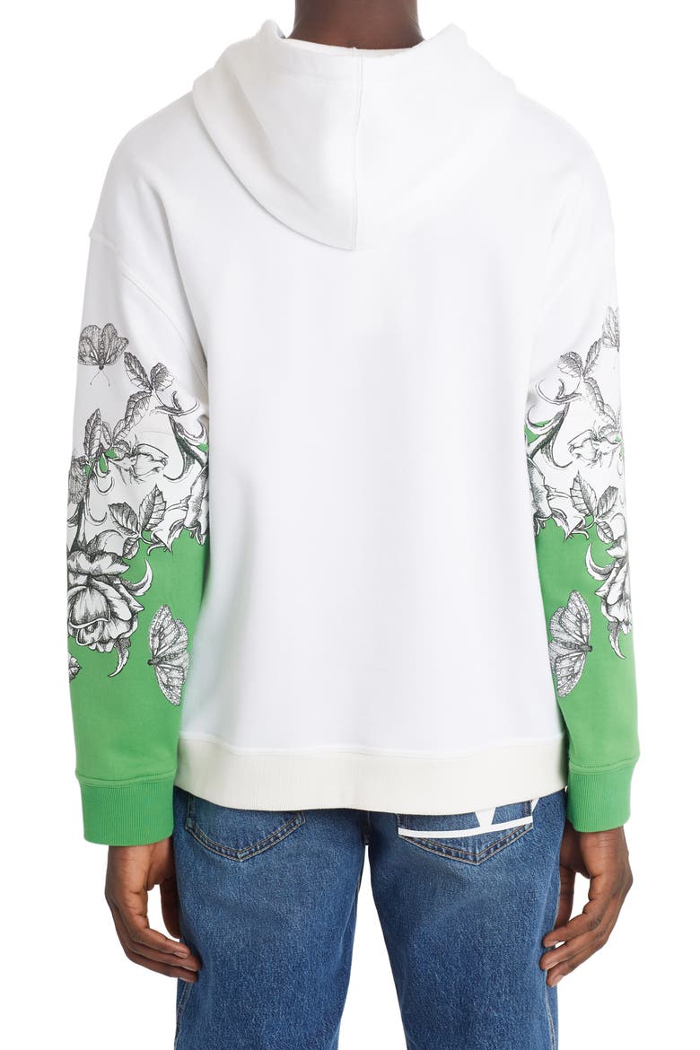 Dark Blooming Floral Logo Hoodie, Alternate, color, WHITE/ BLACK/ GREEN