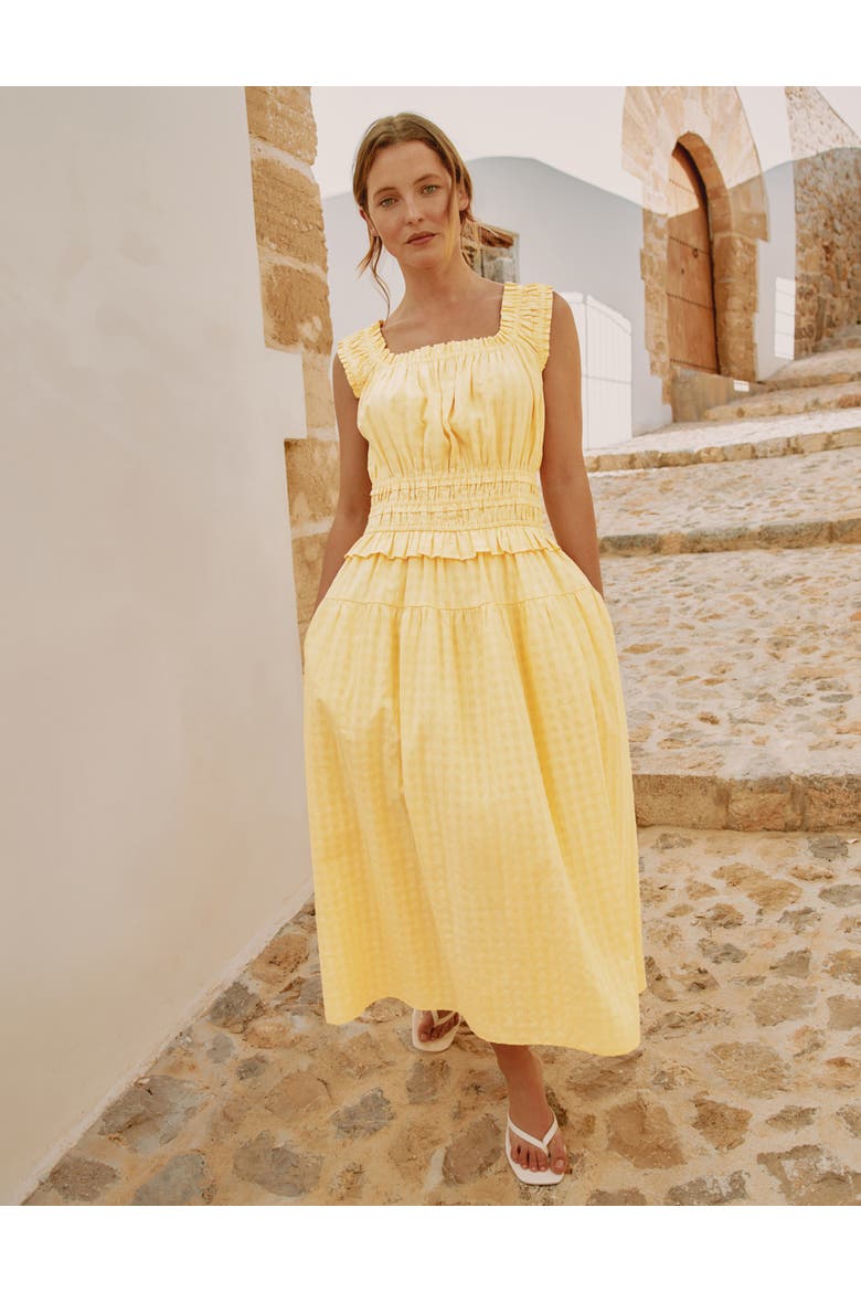 Seersucker Sleeveless Midi Dress, Alternate, color, Lemon