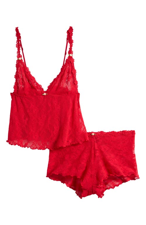 Skims Stretch Lace Triangle Camisole & Shorts Set In Red
