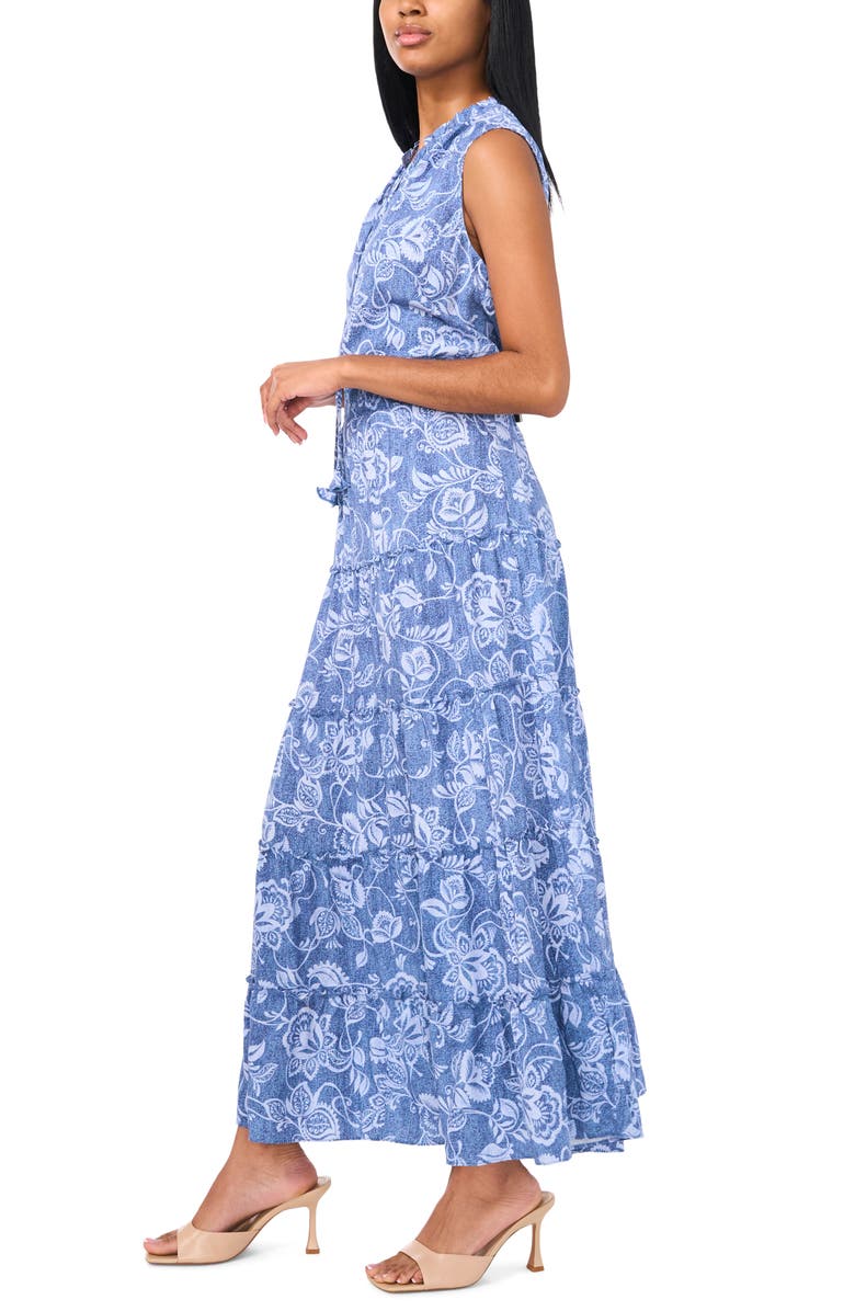 Halogen<sup>®</sup> Tie Neck Sleeveless Tiered Maxi Dress, Alternate, color, Blue Multi