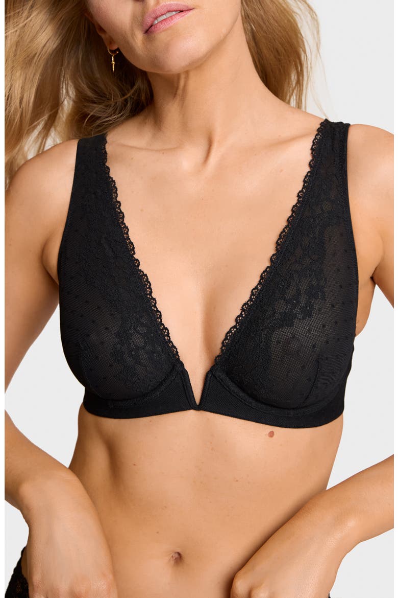 Double Take Lace Plunge Underwire Bra, Alternate, color, BLACK
