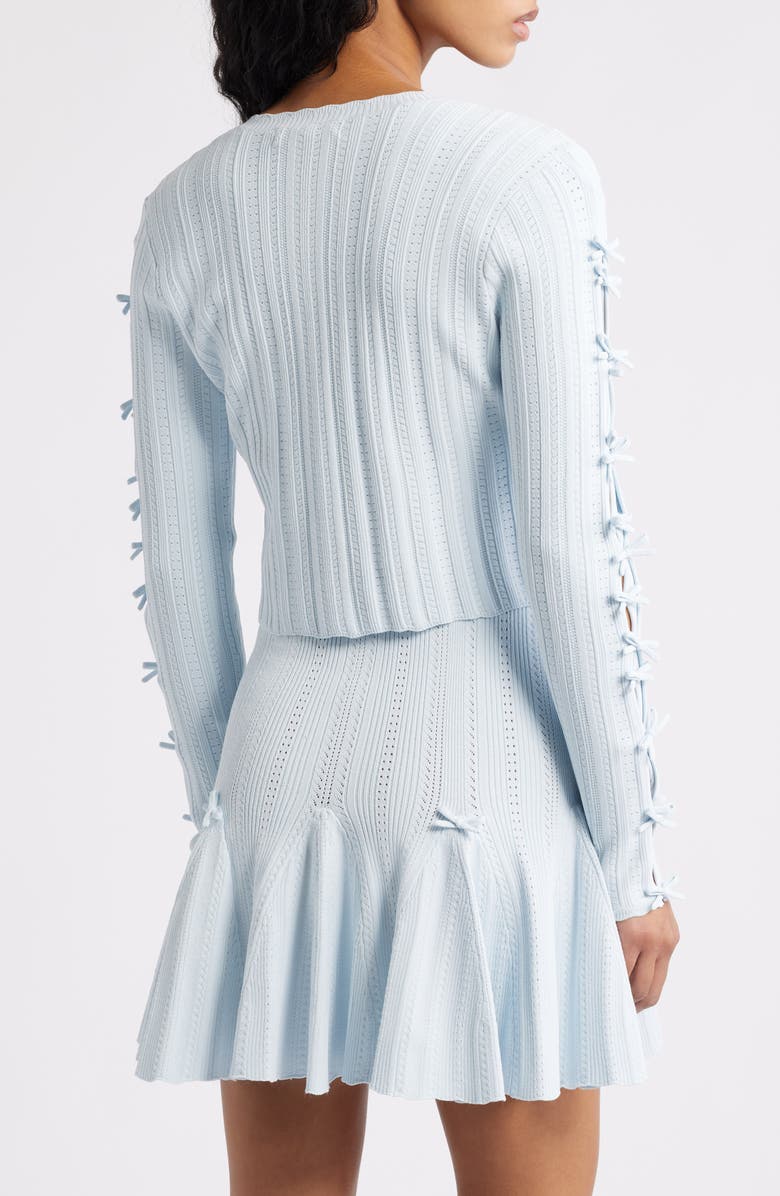 LoveShackFancy Zoriah Pointelle Tie Sleeve Cardigan, Alternate, color, Icicle Blue