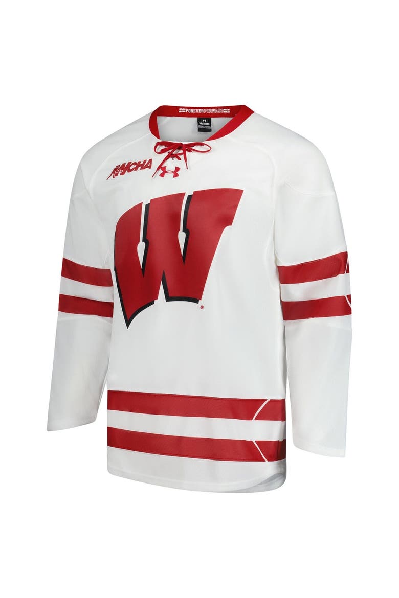 Men's Under Armour  White Wisconsin Badgers Replica Hockey Jersey, Alternate, color, White