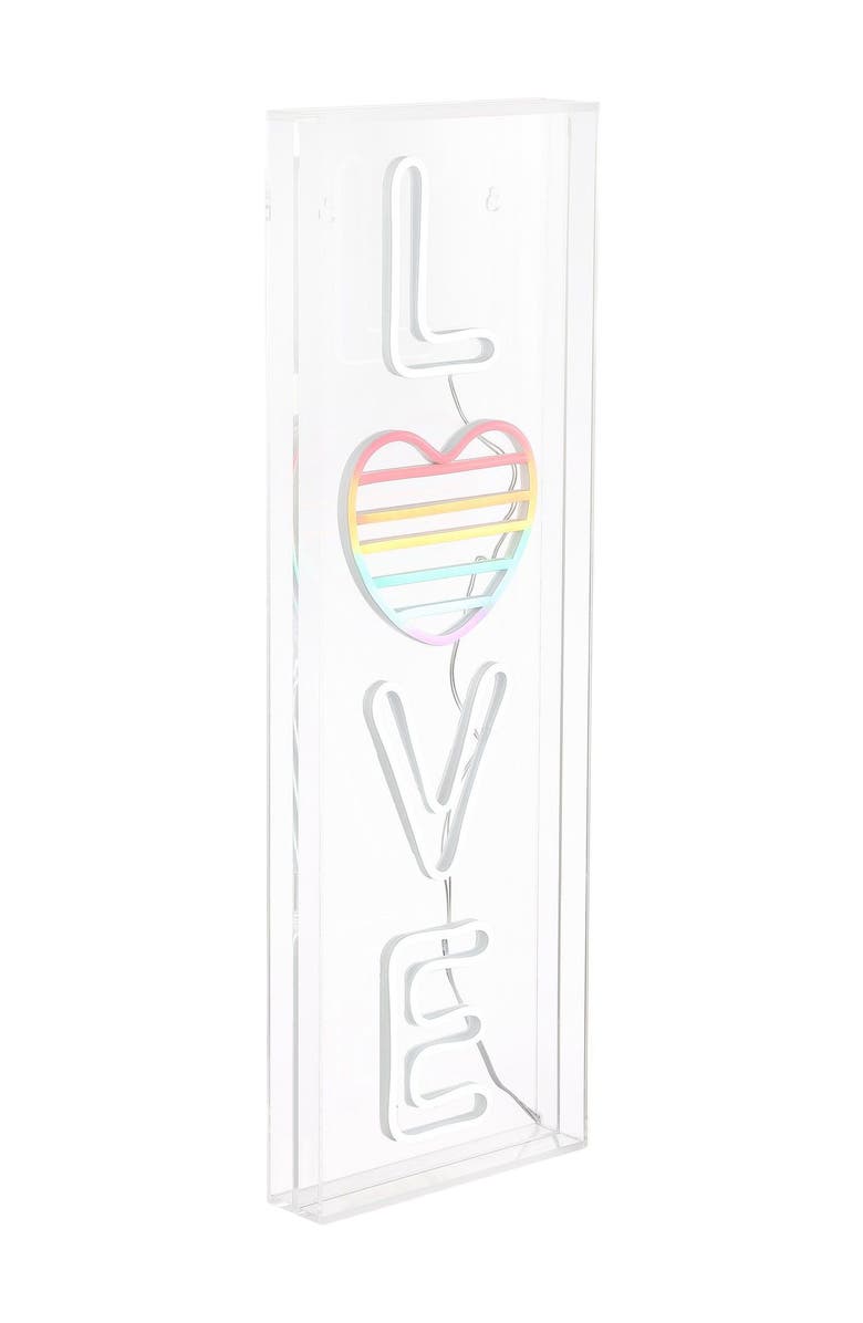 JONATHAN Y LOVE 8" X 24" Contemporary Glam Acrylic Box USB Operated LED Neon Light, White/Rainbow, Main, color, White/Rainbow