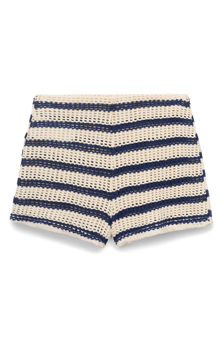 MANGO Stripe Open Stitch Shorts, Main, color, Navy