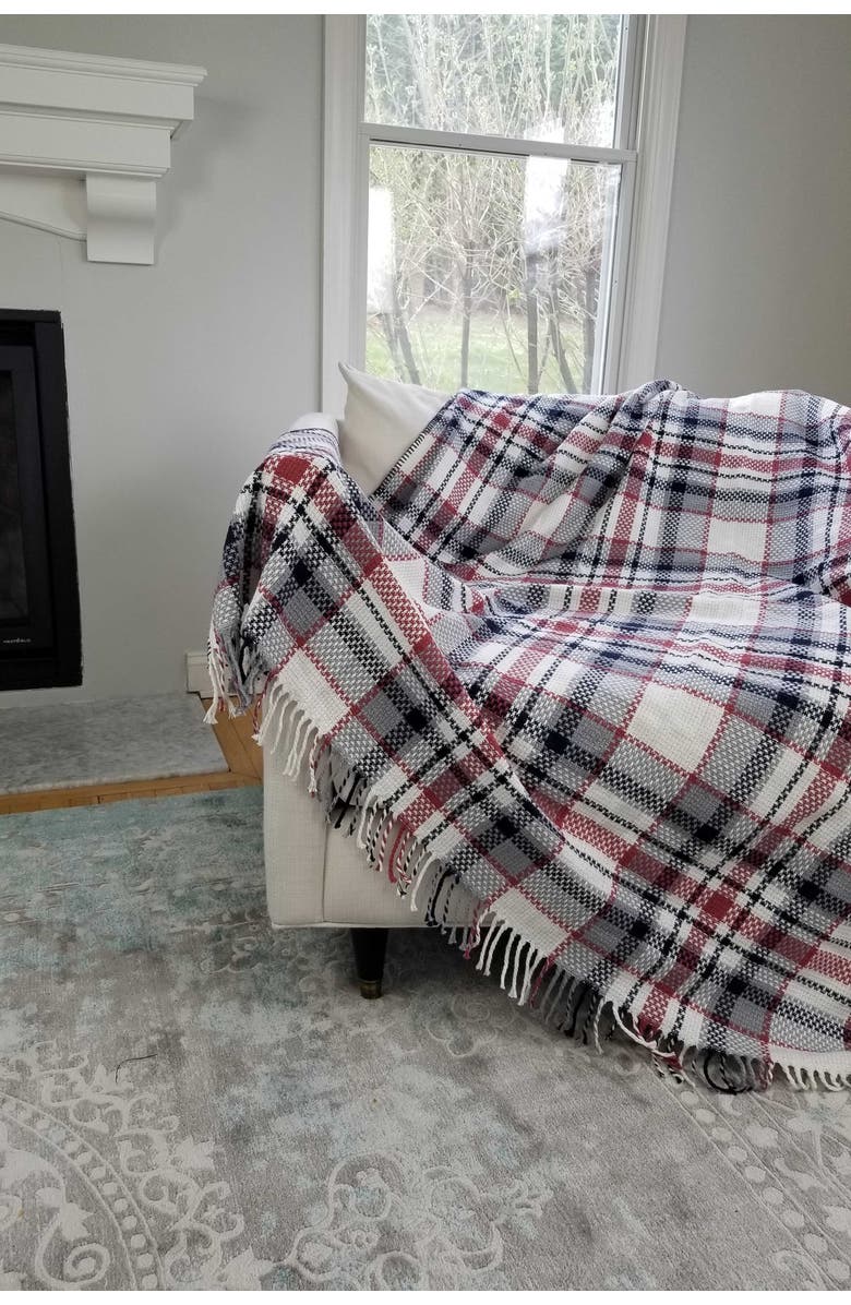 InfuseZen Plaid Lightweight Turkish Throw Blanket, Alternate, color, White