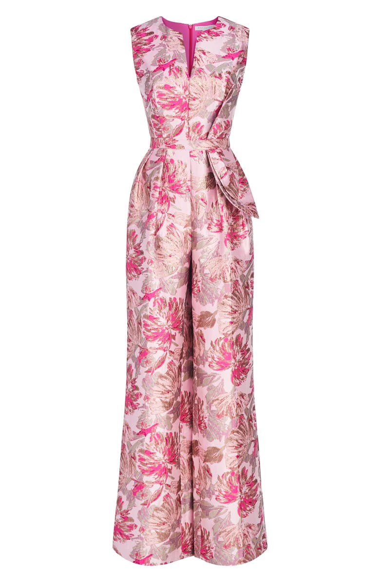Kay Unger Cleo Metallic Floral Jacquard Jumpsuit, Alternate, color, 