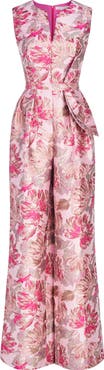 Kay Unger Cleo Metallic Floral Jacquard Jumpsuit