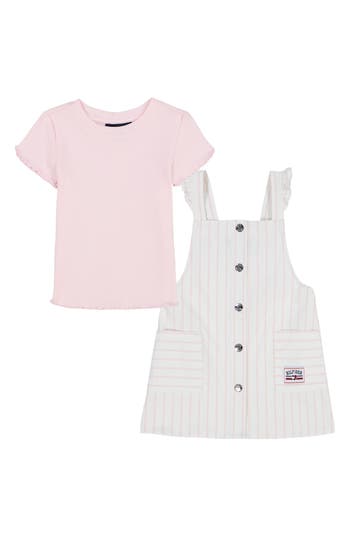 Tommy Hilfiger Kids' Short Sleeve Top & Jumper Dress Set In Pink