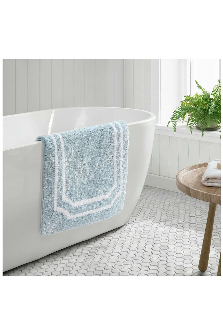 Skylands Border Microfiber Bath Rug, Alternate, color, BLUE BELL/ WHITE