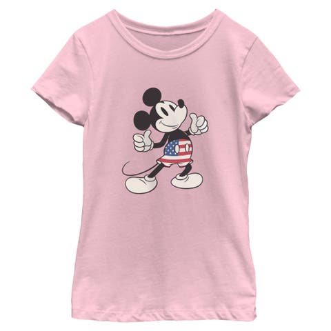 Girl's Mickey & Friends Patriotic Shorts Pose  Graphic T-Shirt