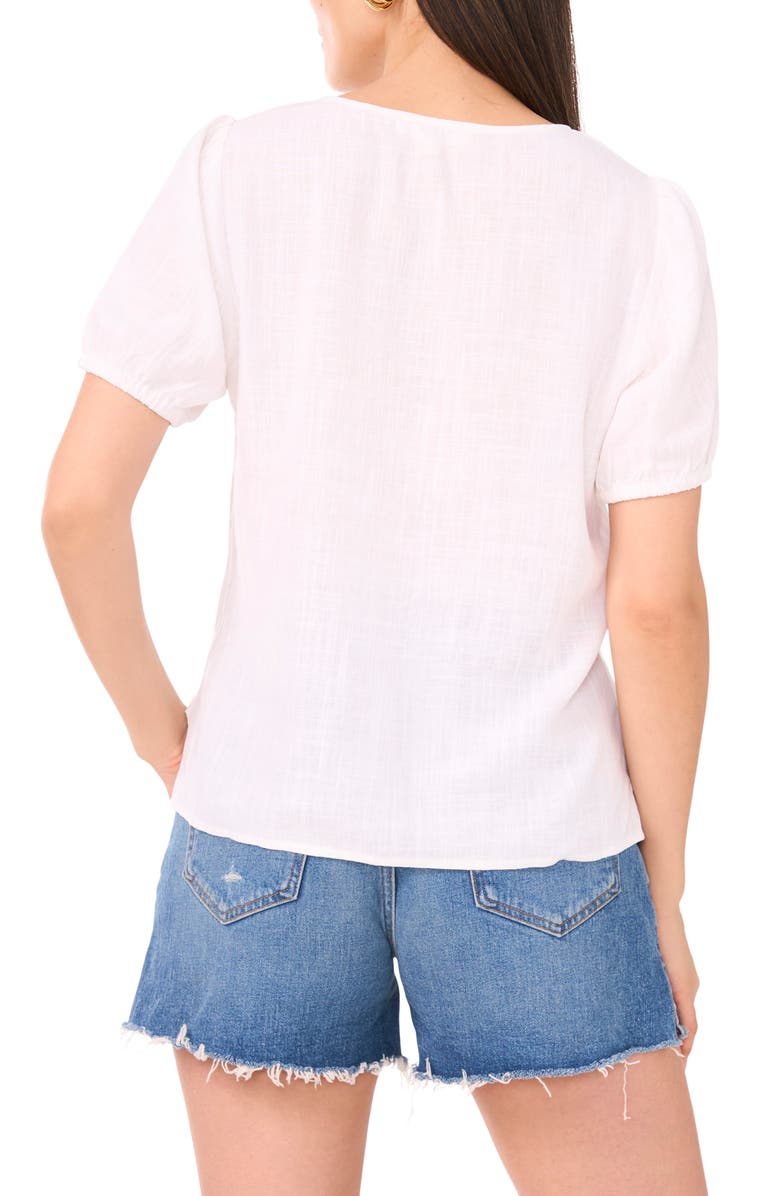 Two by Vince Camuto Tie Front Puff Sleeve Top, Alternate, color, Ultra White