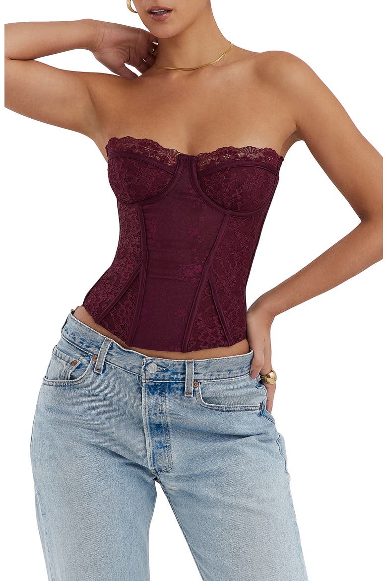 Straples Lace Corset Top, Main, color, BLACK CHERRY