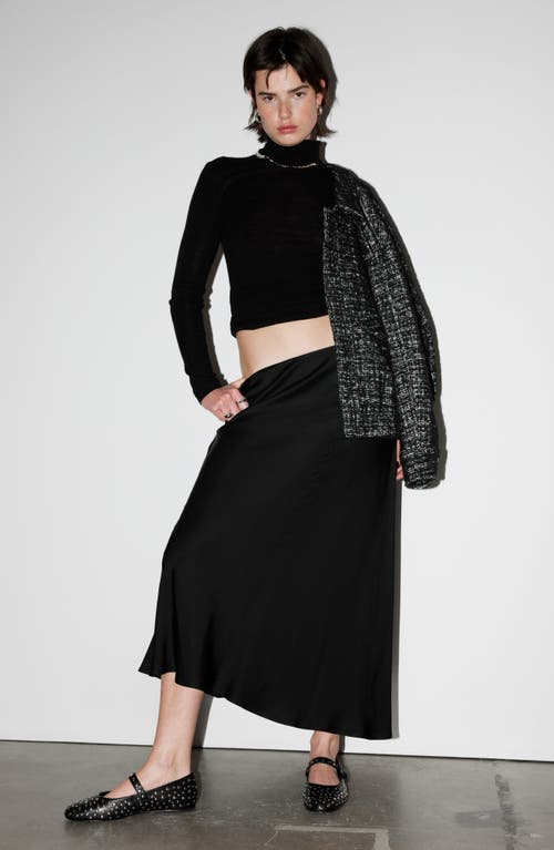 & Other Stories Satin Midi Skirt In Black Dark