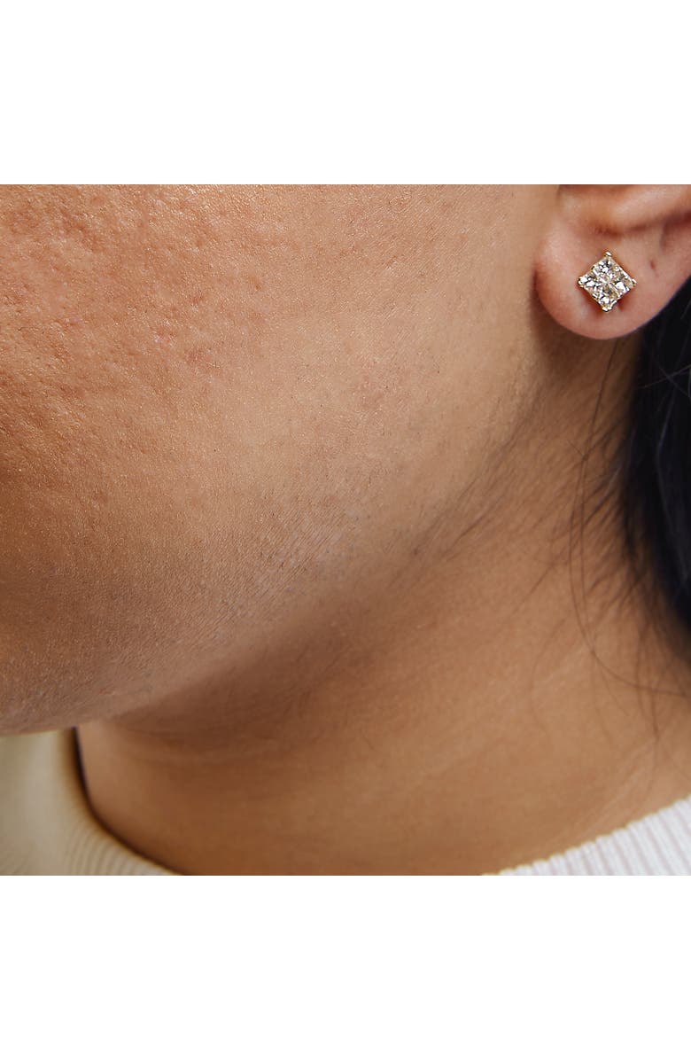 Haus of Brilliance 14K Yellow Gold 3/4 Ct Invisible Princess 4 Stone Square Stud Earrings, Alternate, color, Yellow